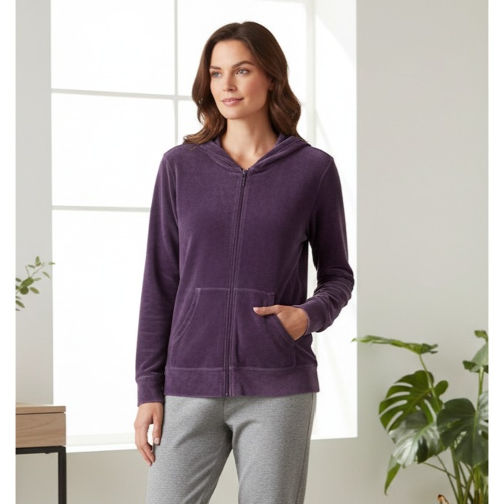 Liz Claiborne XL Track Jacket Velour Purple Pockets Hoodie Athleisure Comfy Y2K